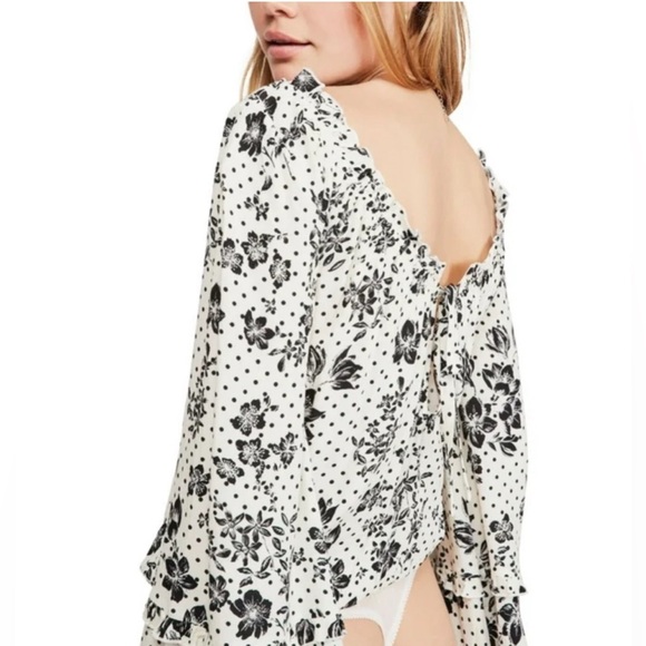 Free People Black & White Floral Boho Bodysuit - Picture 2 of 6